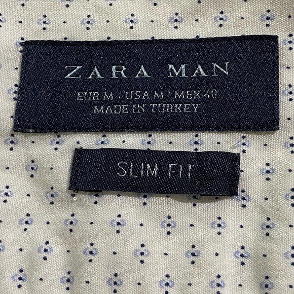 Zara Man Men's Medium White Patterned Slim Fit Button Down Dress Shirt - Picture 10 of 11